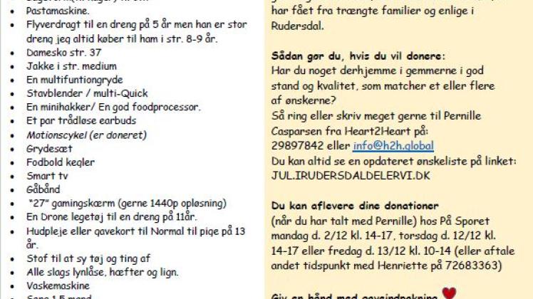 Liste over ønsker. Samme står i brødteksten